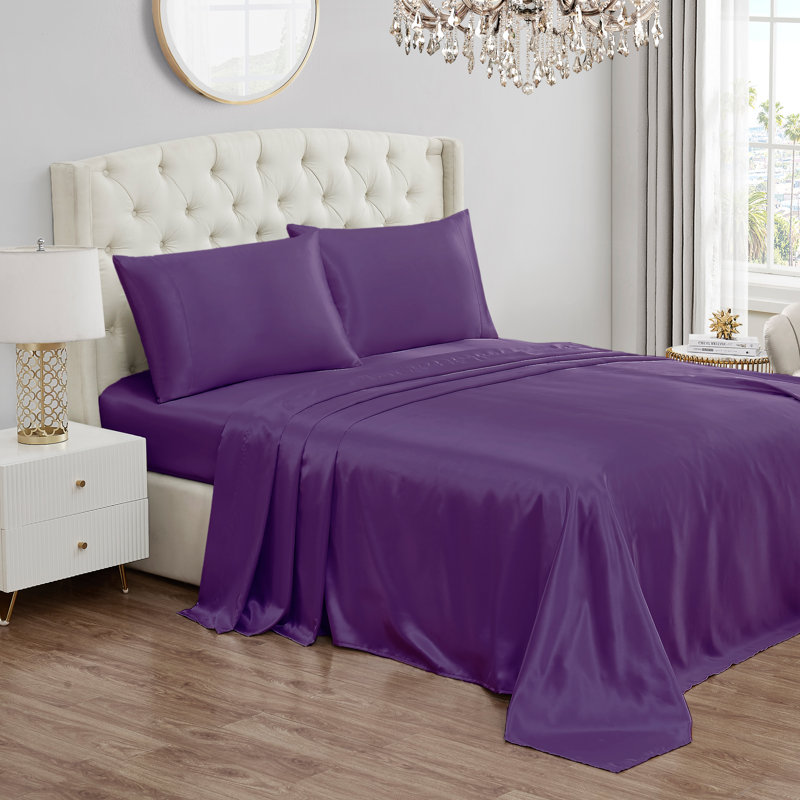 Juicy Couture Premium Silky Satin Sheet Sets, Purple, Twin XL Sheet Set with 1 Pillowcase