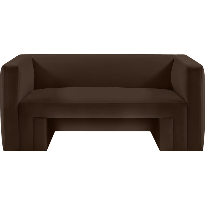 Henson 63" Velvet Square Arm Loveseat, Brown Velvet
