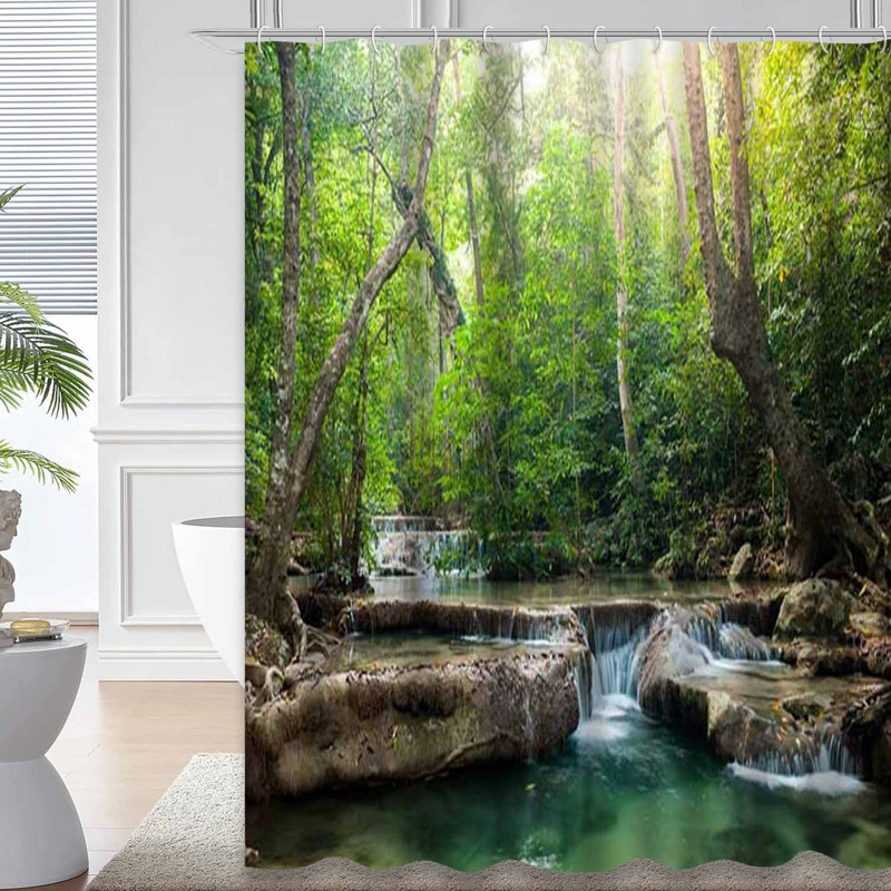 Rideau de douche Streaming Waterfall Erawan, L 72 po x l 84 po