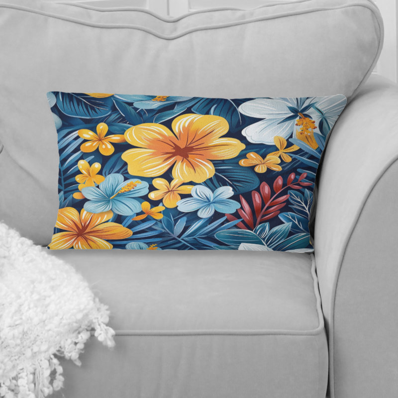 Coussin lombaire Mid-Century jaune et bleu