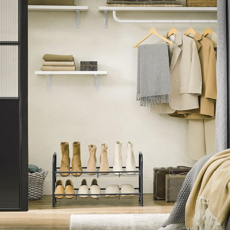 2 Tier Metal Shoe Rack with Adjustable Tilt Angle, Suitable for Front Door, Entrance, Garage