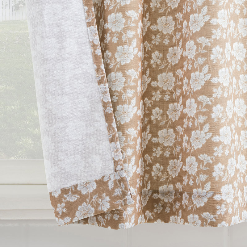 Caruso Floral Semi-Sheer Rod Pocket Kitchen Curtain Tier, 54" W x 24" L, Orange
