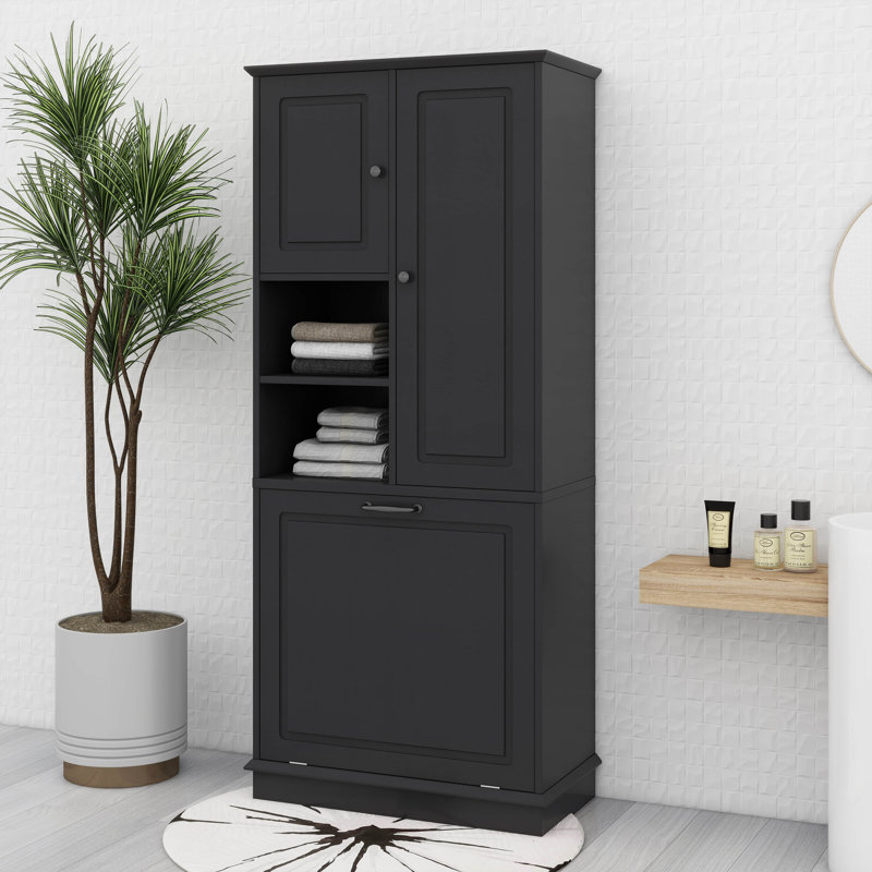 Armoire de rangement avec tablettes réglables et panier rabattable, Noir