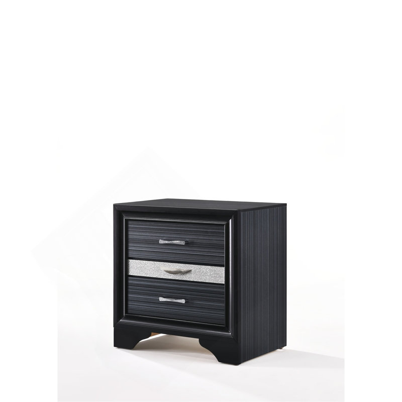 Naima Black Finish Nightstand, Black