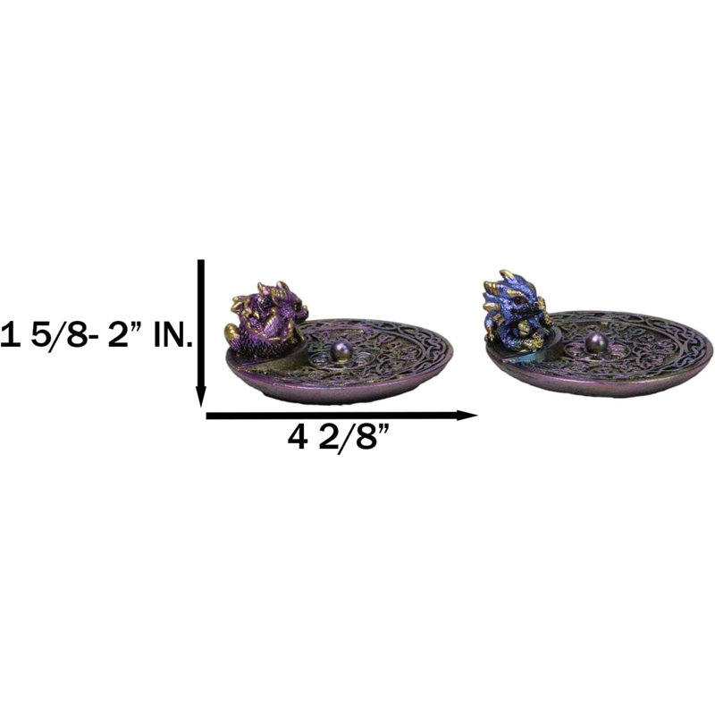 Set Of 2 Purple Blue Hatchling Dragons Celtic Mandala Knotwork Incense Burners