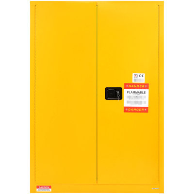 45 Gal Steel Flammable Storage Cabinet, 42.9 X 18.1 65.2 In, Proof, Yellow, Industrial Use, 2 Adjustable Shelves, Manual Doors, , Ventilated, Secure With Collecting, Grounding And 3 Locking System