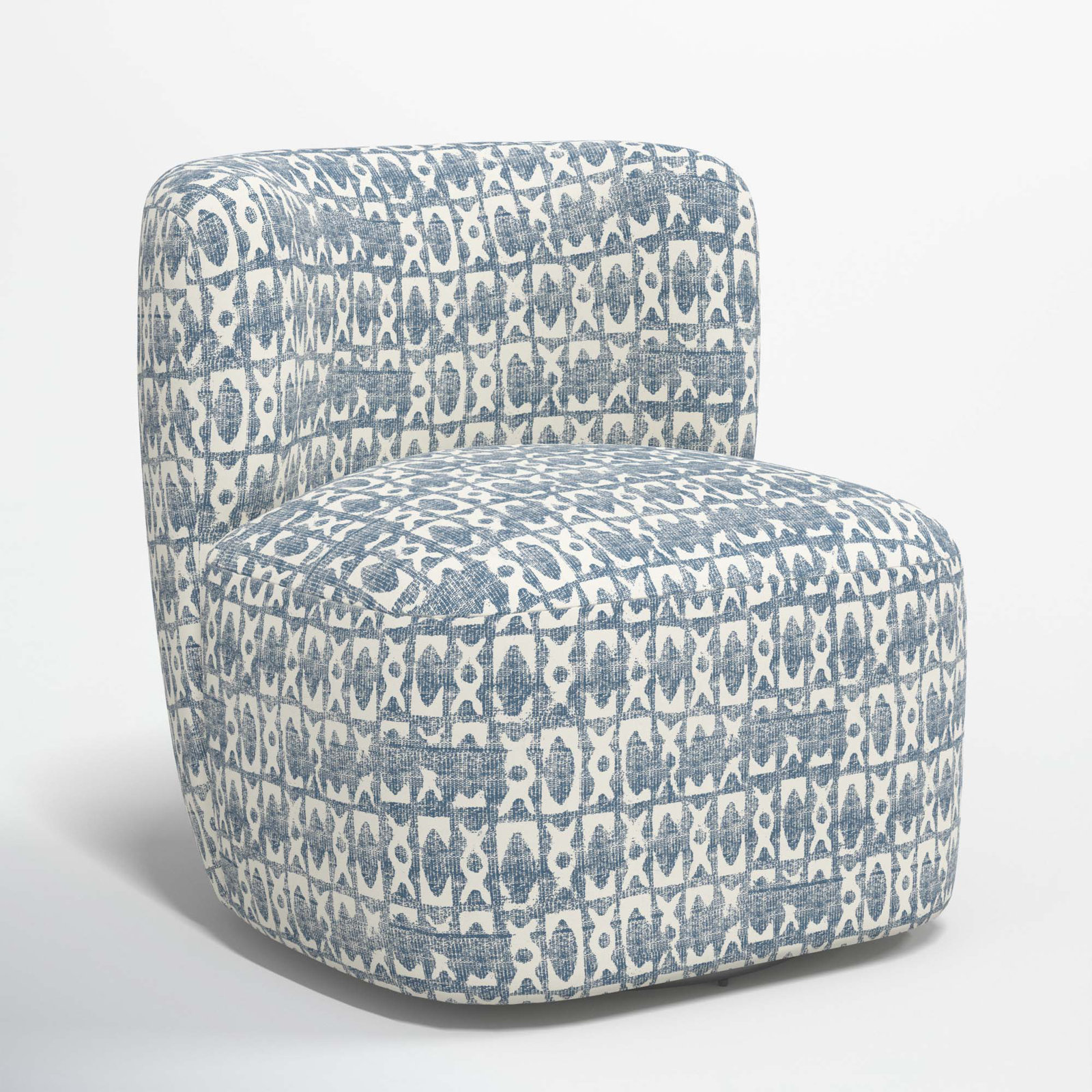 Mariza Upholstered Swivel Slipper Chair, Texture Block Blue