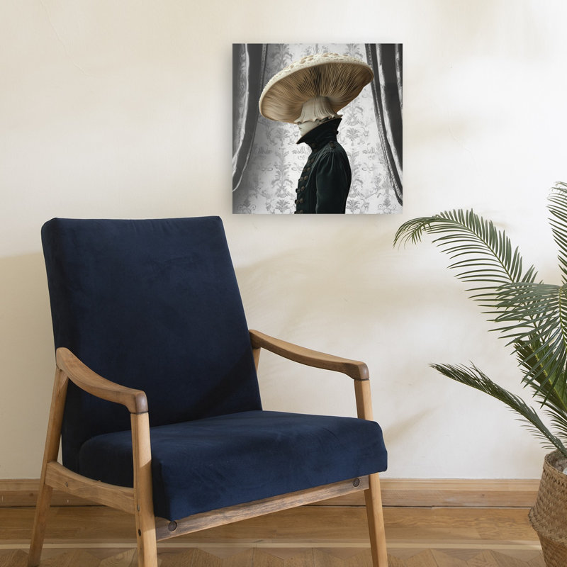 Mushroom Head Gentleman Elegant Gothic Surreal Wall Art Print 1 Piece Wrapped Canvas Wall Art, 45.72cm H x 45.72cm W