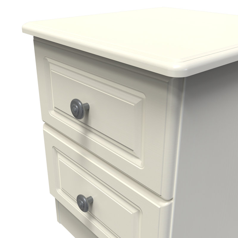 Fully Assembled Meansville 2 Drawer Bedside Table, Cream