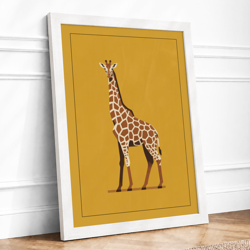 Standing Giraffe Modern - Framed Print, A3 - 42.0 x 29.7 cm, White