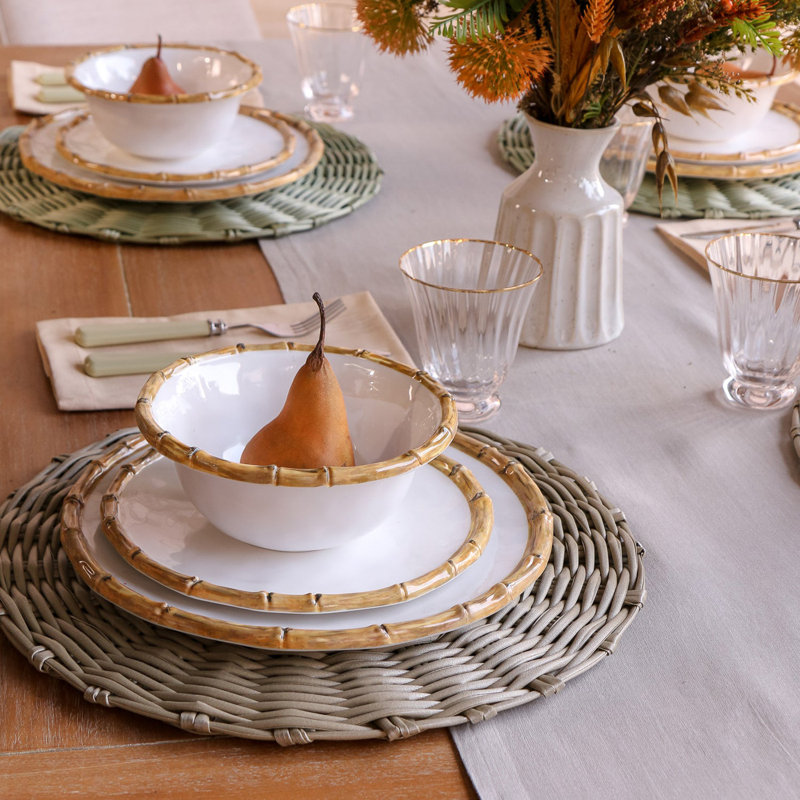 Vida Melamine Salad/Dessert Plate, White/Natural