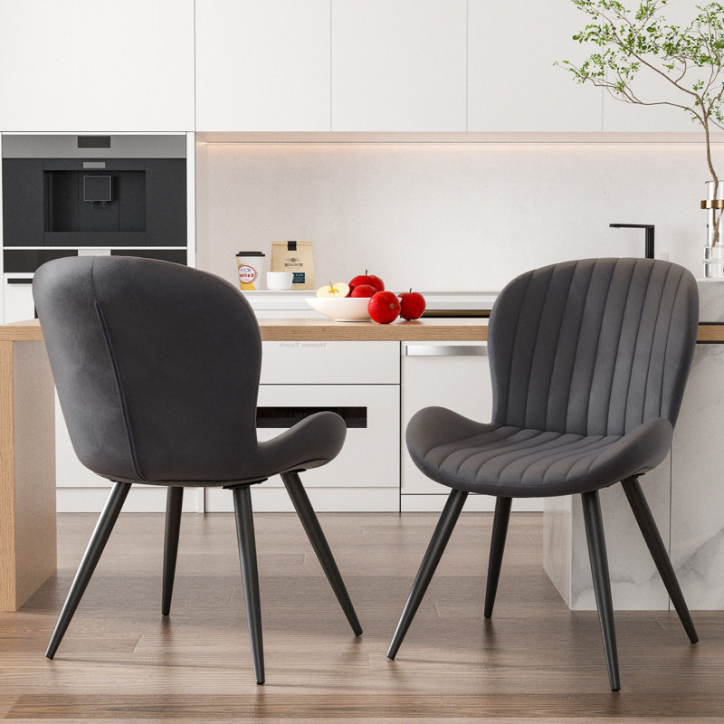 Upholstered Dining Chairs in Scandinavian Style, Dark Grey Faux Leather, 2