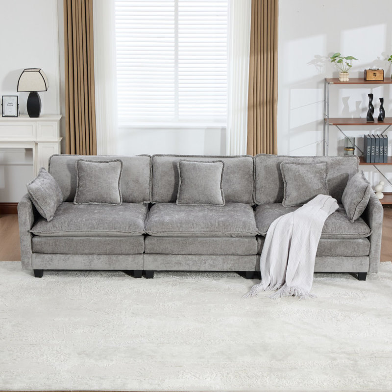 Très grand canapé modulaire Schmucker, Gris, H 33 po x l 113,8 po x P 35 po