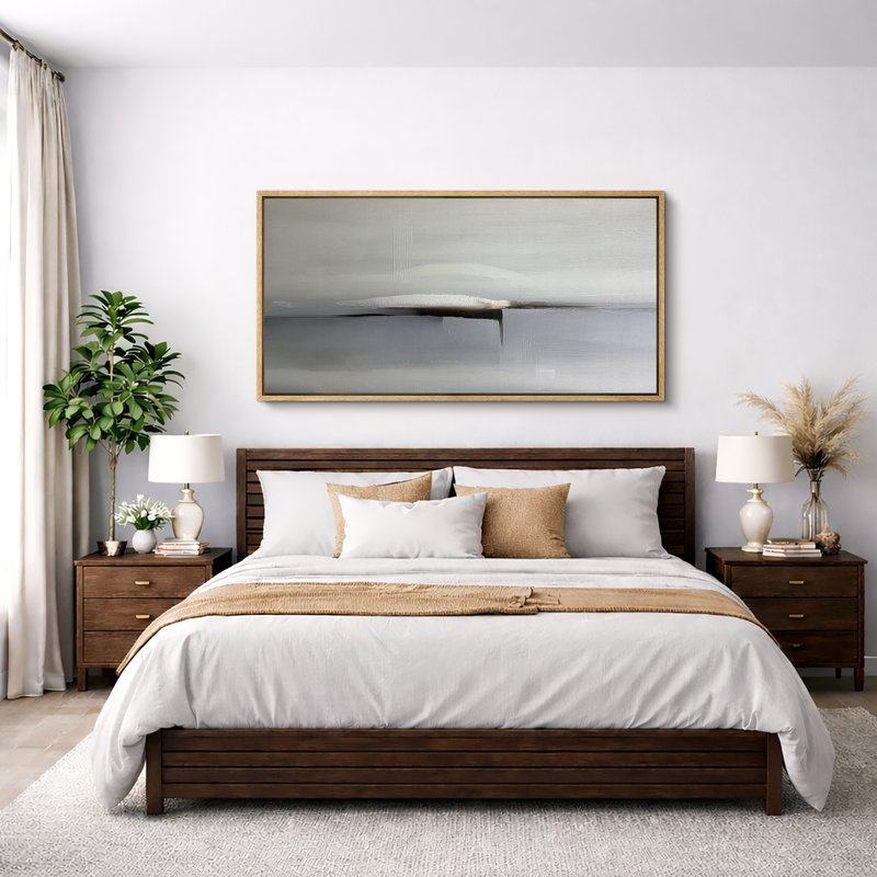 «Minimal Neutral Horizon», impression abstraite sur toile encadrée, impression sur toile, Cadre flottant naturel