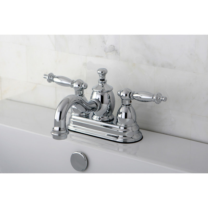 Robinet de salle de bain central à 4 poignées à 3 trous avec 4 tiroirs Kingston, Chrome poli