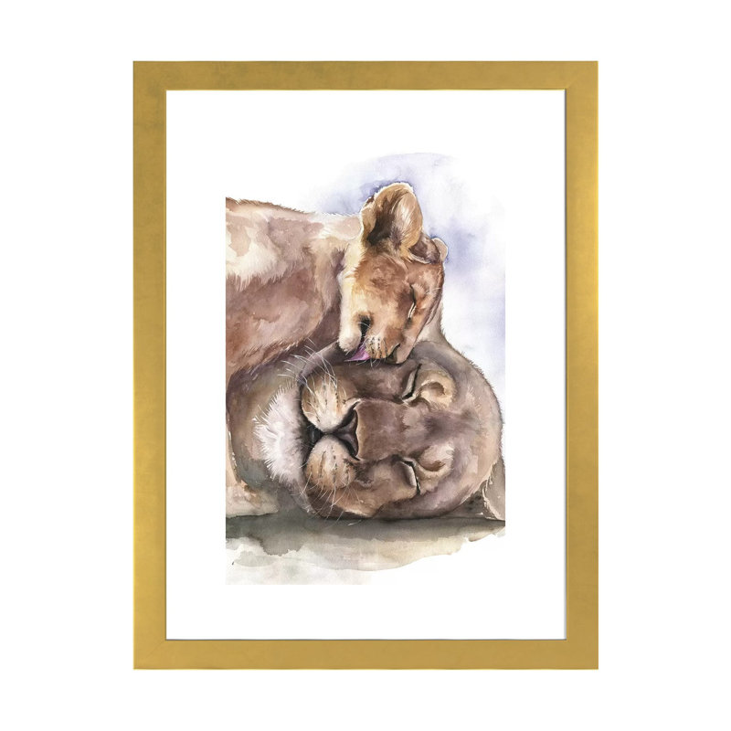 Happy Lions, art encadré, Papier encadré doré, H 32 po x l 24 po x P 1 po