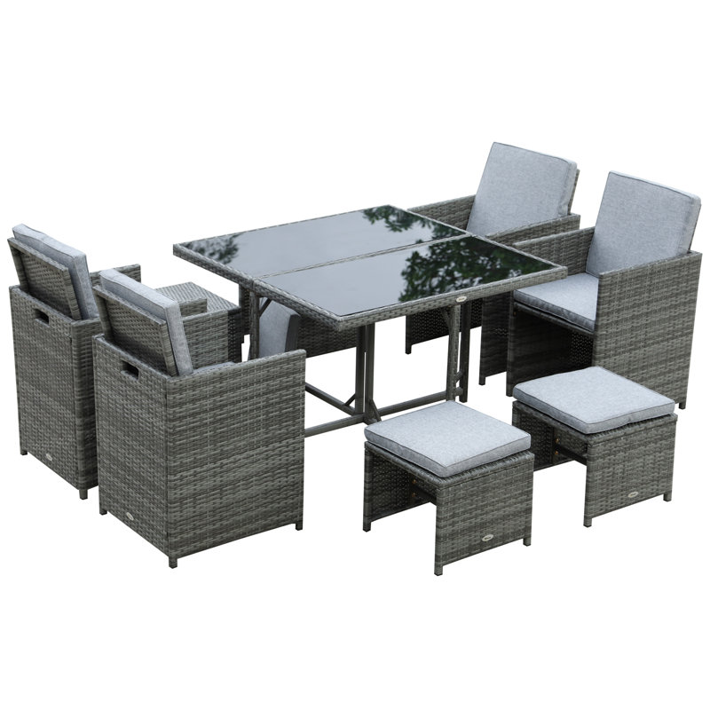 Aylesbury 8 - Person Wicker Patio Dining Set with Square Table , Cushions Included, Gray