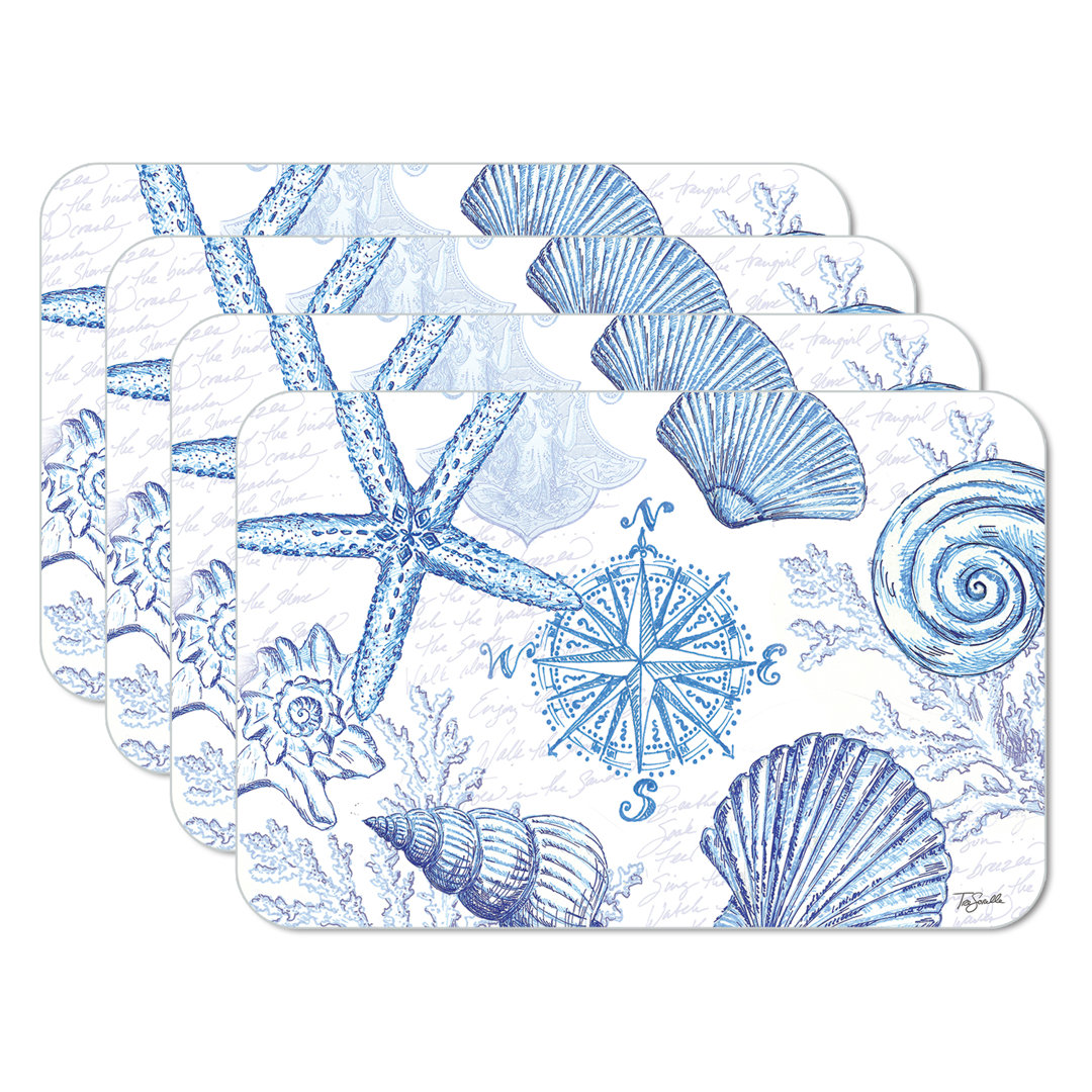 Croxley Coastal Sketch 4 Piece Reversible Placemats (Set of 4) Rosecliff Heights