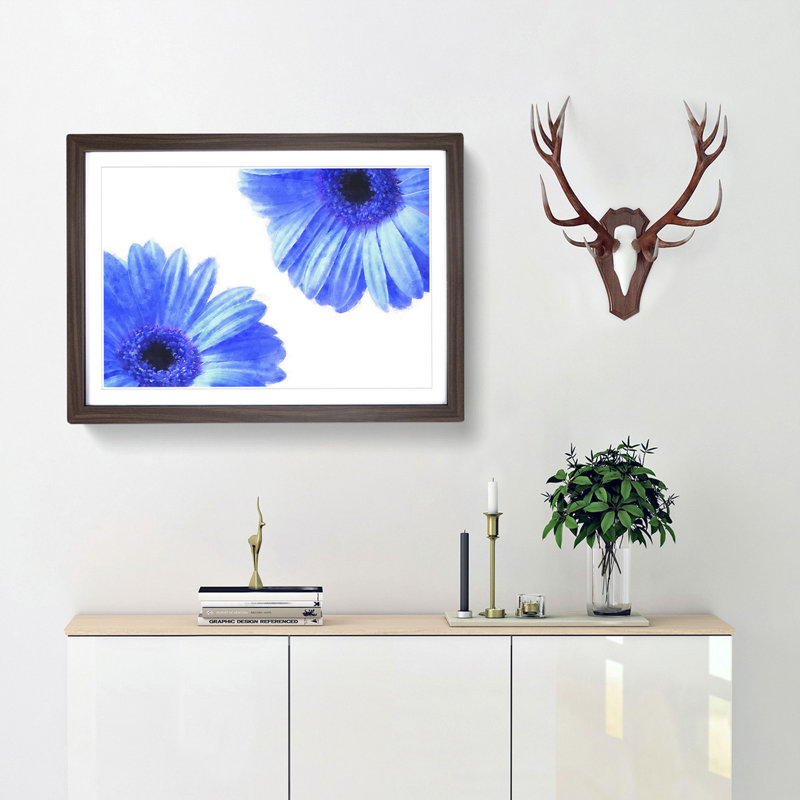 Two Blue Flowers - Picture Frame Painting Print, Walnut Framed, 33cm H x 45cm W x 2cm D
