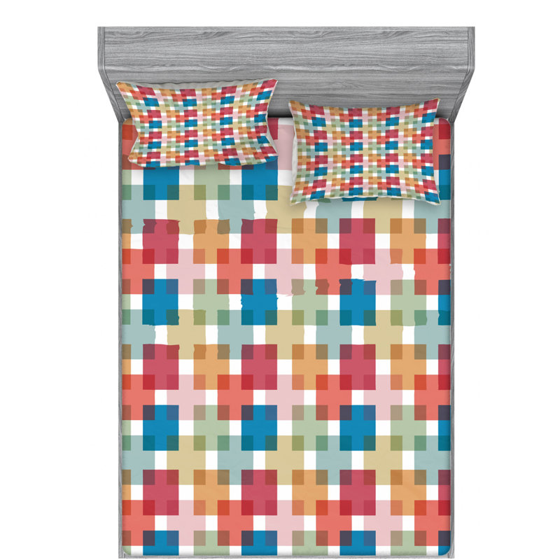 Microfiber Gingham Sheet Set, Queen Sheet Set with Fitted Sheet