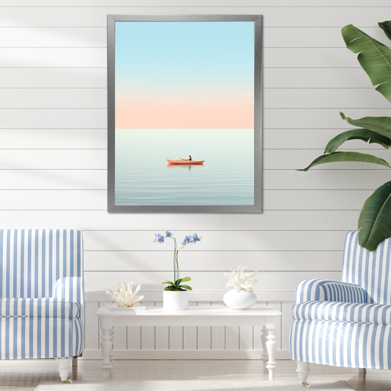 Coastal Calm Pink Kayak Photo sur toile, H 32 po x l 24 po x P 1 po, Cadre photo argenté