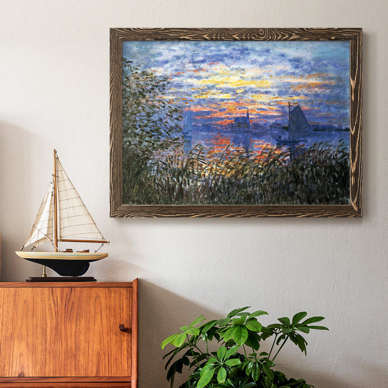 Coucher de soleil sur la seine par Monet, Noyer, H 26 po x l 38 po x P 1,5 po