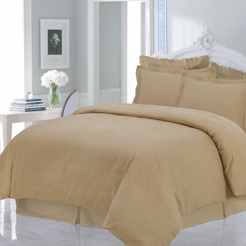 Traditional Cotton Flannel Duvet Cover, Queen Duvet Cover + 2 Standard Shams, Cappuccino