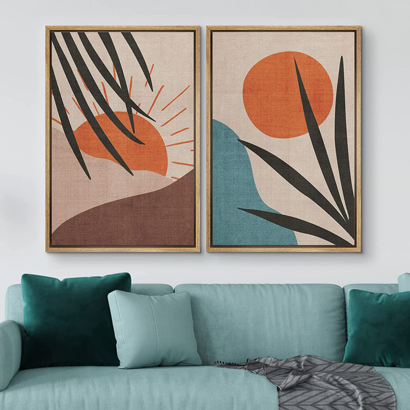 IDÉE4WALL, reproduction d'art sur toile encadrée, ensemble de fleurs de Mid-Century pastel Rising Sun, Brun