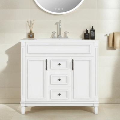 36" Free Standing Single Bathroom Vanity with Ceramic Top