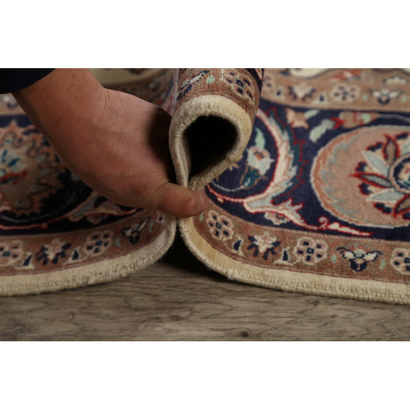 Tapis unique en laine noué à la main ivoire / bleu marine / rouge nouvel âge 6 pi 1 po x 9 pi 5 po