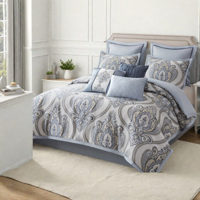 De literie pour très grand lit californien, ensemble d'édredon en chenille jacquard bleu
