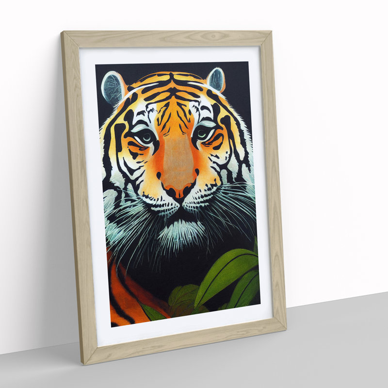 Tiger In The Jungle - Single Picture Frame Print, 64cm H x 46cm W x 2cm D, Oak Framed