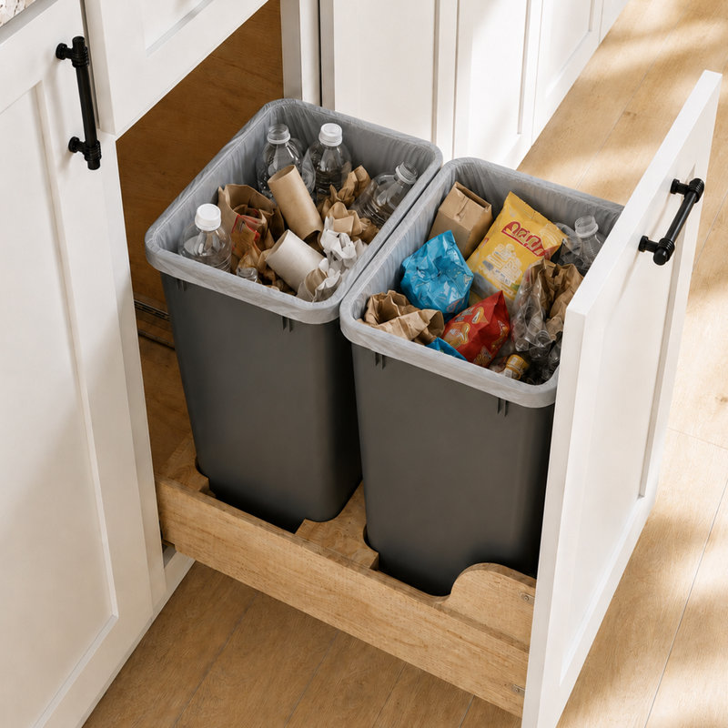 Trash Can Wastebasket for Kitchen Office Bathroom, 2-Pcs Pack, Grey