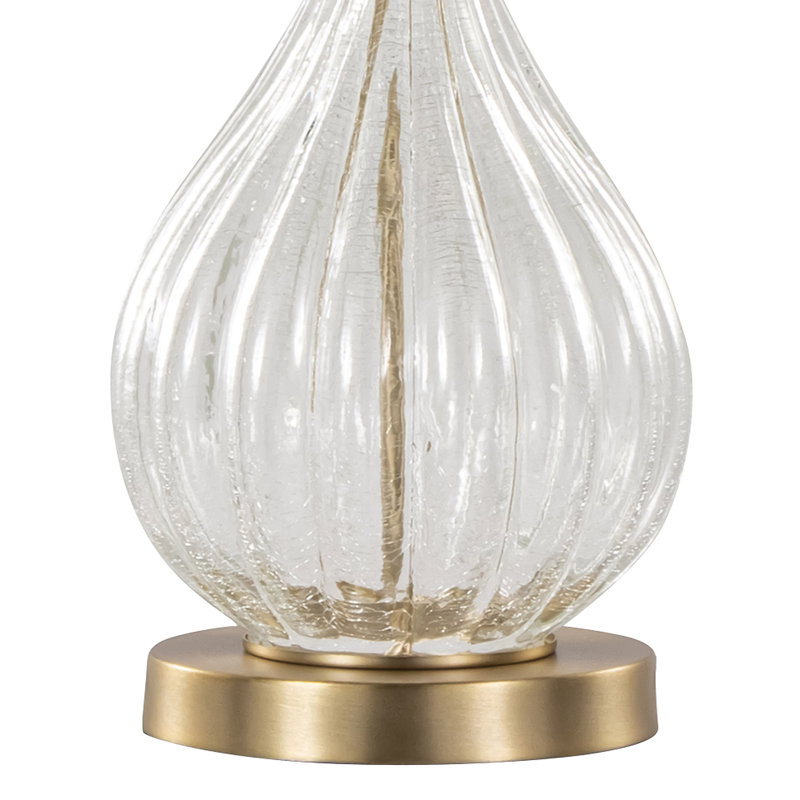 Rami 27" Crackle Glass Table Lamp Set, Clear Glass/Gold, 27.25" H x 14" W x 14" D, Off-White