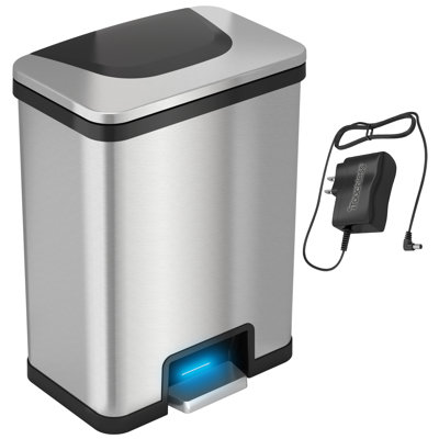 Itouchless Autostep 13 Gallon Automatic Step Sensor Trash Can With Absorbx Odor Control System And Ac Adapter, Stainless Steel Kitchen Pedal Touchless Garbage Bin (Battery-Free Operation)