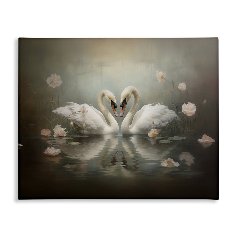 Toile romantique à réflexion de cygnes, design par Arlington Prints, H 16 po x l 20 po