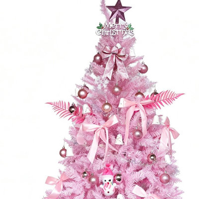 5FT Pink Slim Pencil Christmas Tree Artificial PVC Holiday Tree with Foldable Crossed Metal Base, Flame Resistant Odorless Tree for Apartment Corner Wedding Birthday Party Decor