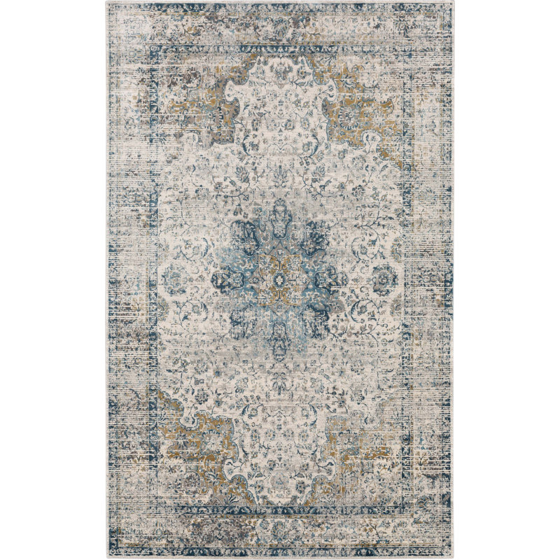 Dorset Blue Rectangular Wool and Viscose Area Rug