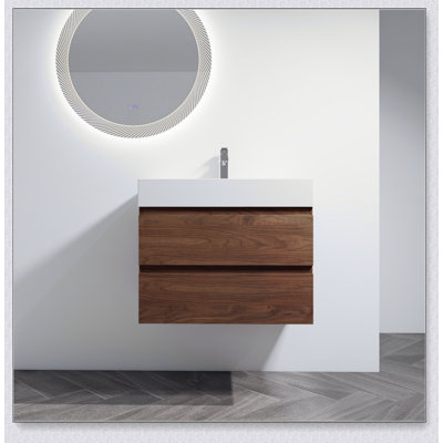 30" Wall-Mounted Bathroom Vanity With Resin Sink, 2-Soft Close Drawers