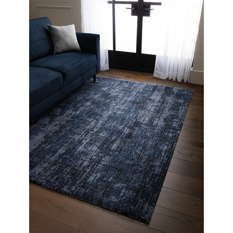 Abrienne Soft Shiny Modern Blue/Black Rug, Rectangle 160 x 230cm