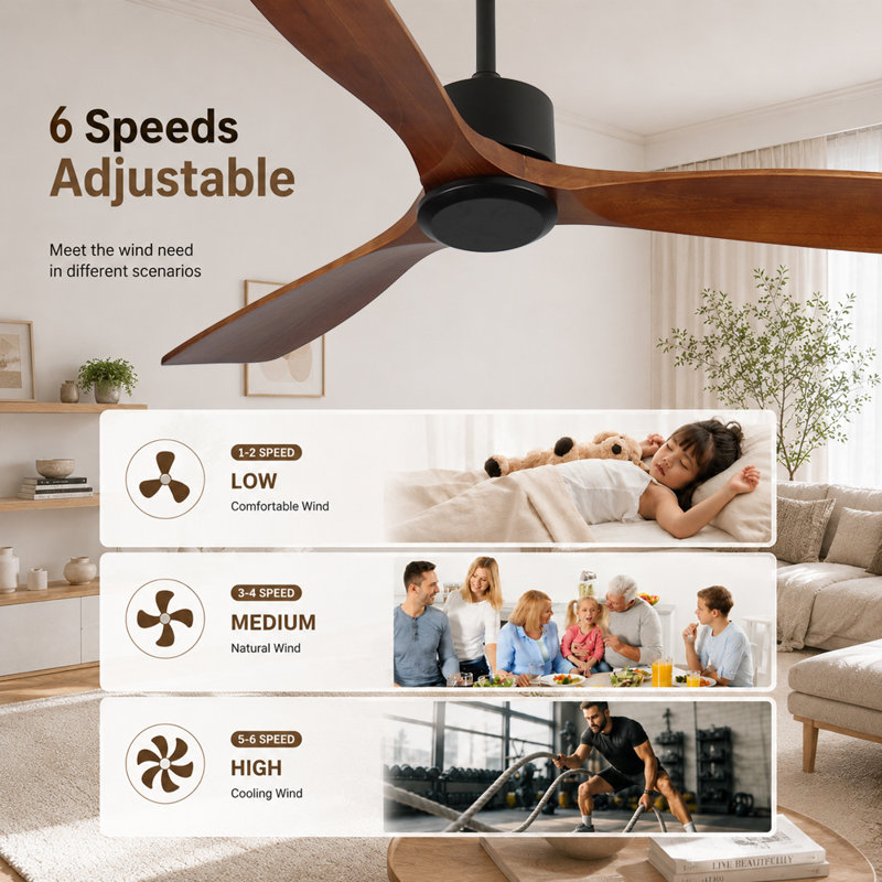52-Inch Solid Wood Ceiling Fan without Light