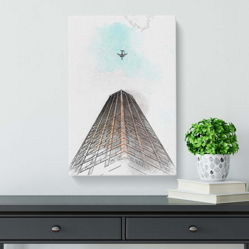 Airplane Flying Above Tokyo In Abstract - Wrapped Canvas Print, 76cm H x 50cm W x 3cm D