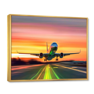Coucher de soleil sur l'avion sur le tarmac II - art mural sur toile transport