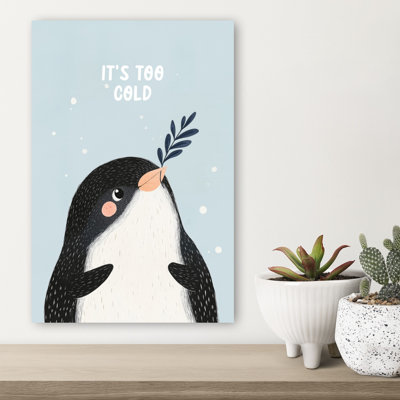 It'S Too Cold Penguin Whimsical Abstract Contemporary Bird Penguin Nature Winter Wall Art Print by Mathieu - Wrapped Canvas Print