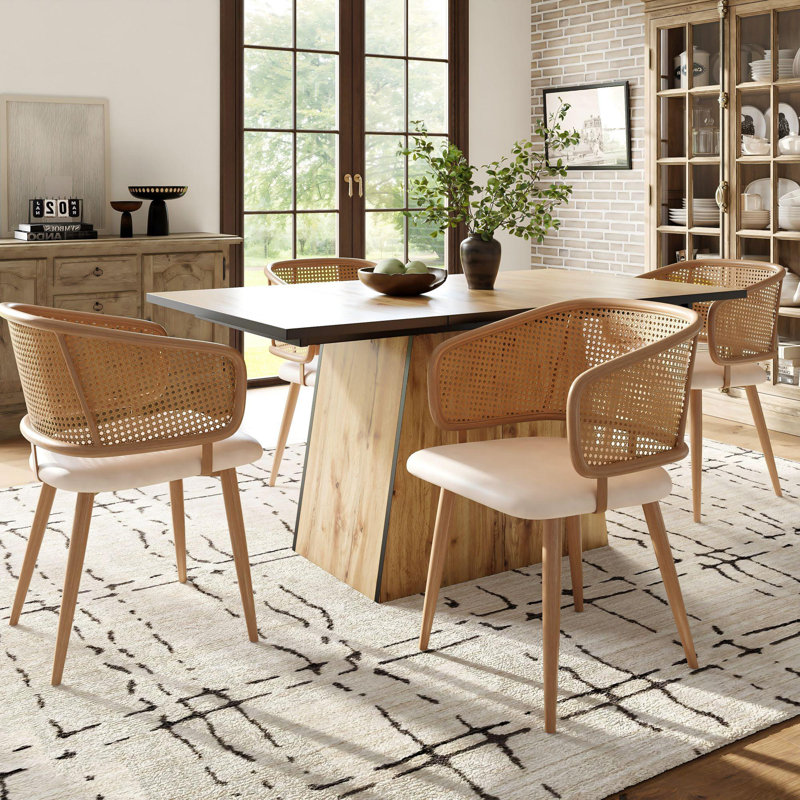 Set Of  Chairs With Armrest Rattan Beige, 4