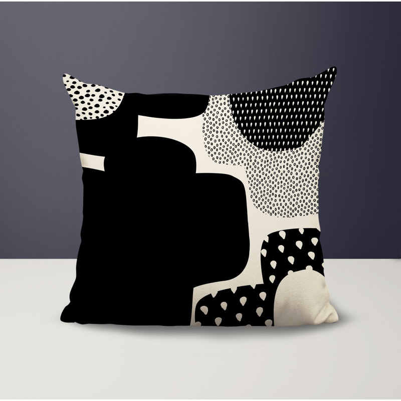 Coussin carré intérieur / extérieur pia, H 15 po x l 15 po, Noir/Blanc cassé
