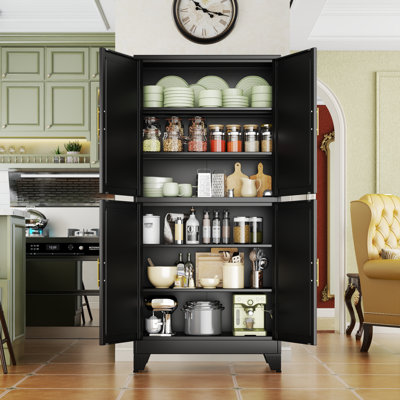75.2" Metal Tall Freestanding Kitchen Pantry Storage Cabinet with 4 Doors & Shelves for Kitchen Dining Room Living Room Bathroom