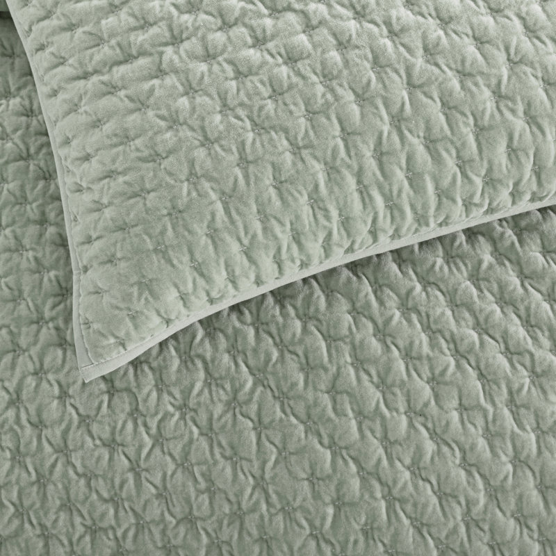 DKNY PURE Velvet Quilted Bolster Pillow, 12in x 36in, Green