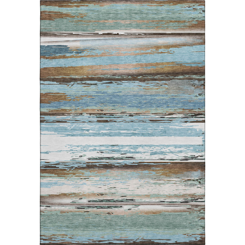 Premium Machine Washable Mayfield AMF2243 Striped Rug, Blue, 9' x 12'