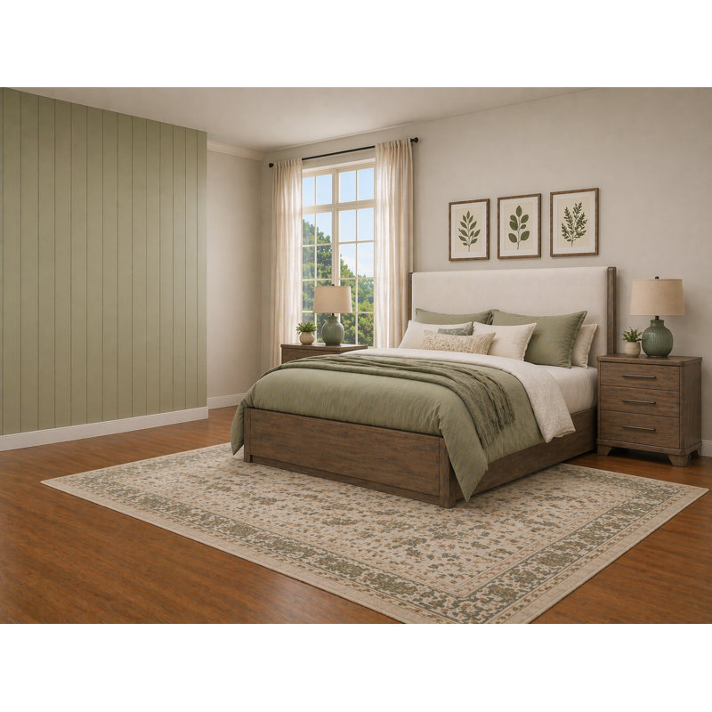 Ensemble de chambre à coucher moderne à panneau tapissier brun clair, 3 pièces, Très grand lit